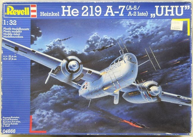 Revell 1/32 Heinkel He-219 A-7 Uhu Owl - Three Eduard PE Sets / Brassin Wheel Set / HGW Seatbelts / Master FuG Radar / Montex Mask / Owl Decals / Barracuda Open Cowel Flap Set / SuperWing Figures / Cast Metal Gear Struts - (He219A7 A-5/A-2 Late), 04666 plastic model kit